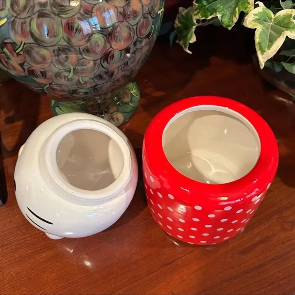 NWOT Blue Sky Clayworks 2024 Hello Kitty Red Polka Dot Ceramic Jar Canister